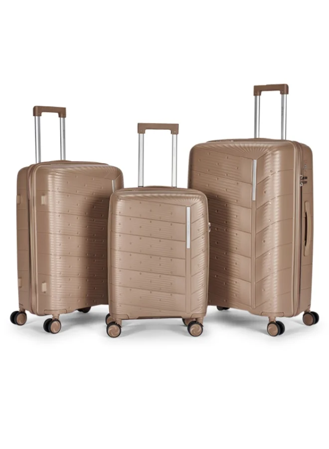 ليمرا طقم شنط سفر 3 قطع من البولي بروبلين عالي الجودة - هيكل صلب مقاوم للكسر والصدمات مع عجلات دوارة 360 درجة - لون ذهبي